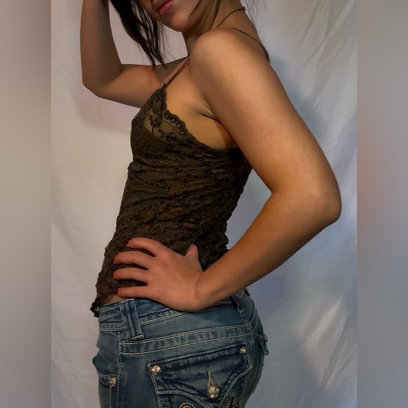 Ann Ferriday Elegant Lace Camisole in Dark Brown - Picture 2 of 5